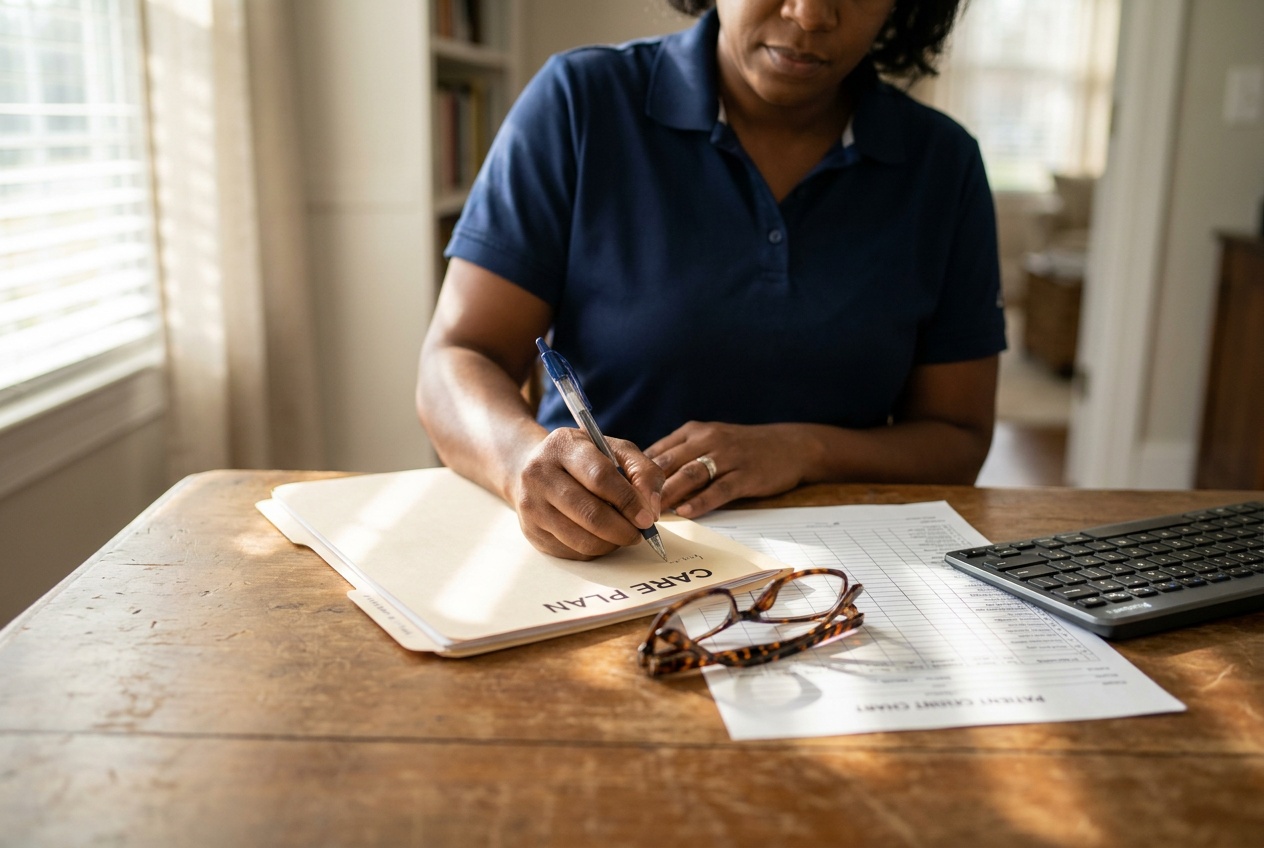 An Allecus nurse care specialist developing an individualized care plan